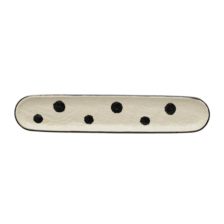 Dots & Linen Texture Stoneware Oval Tray