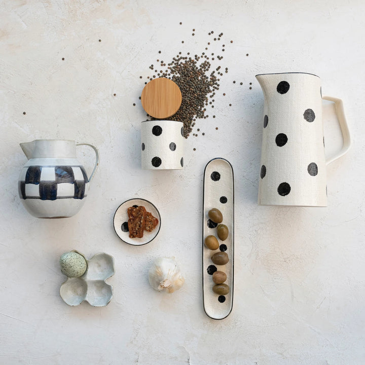 Dots & Linen Texture Stoneware Oval Tray