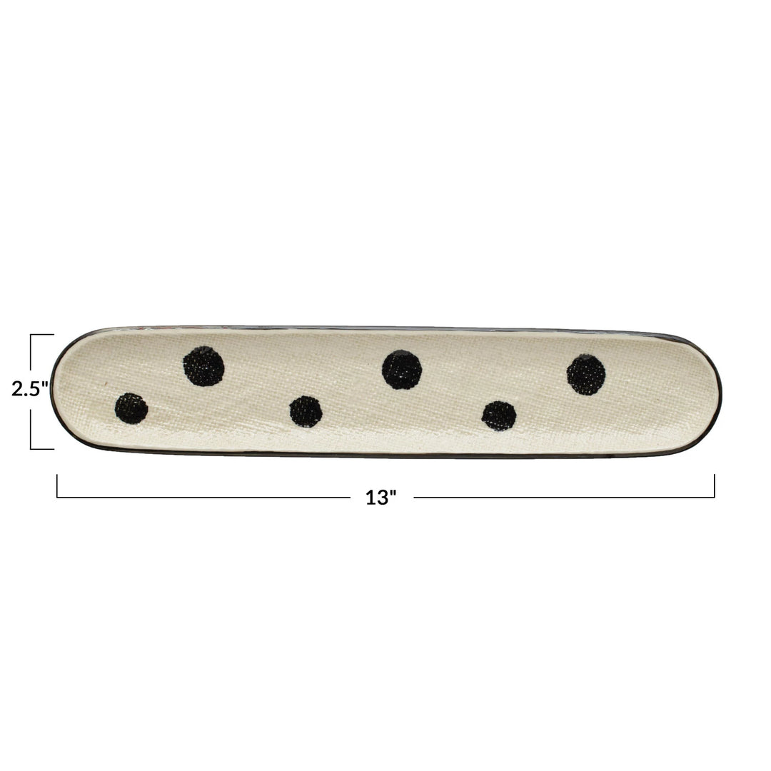 Dots & Linen Texture Stoneware Oval Tray
