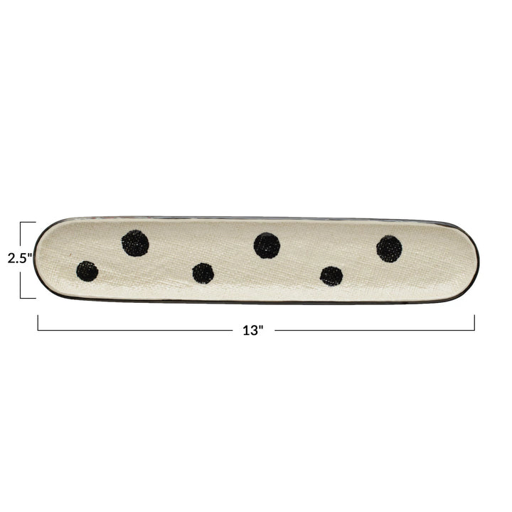 Dots & Linen Texture Stoneware Oval Tray