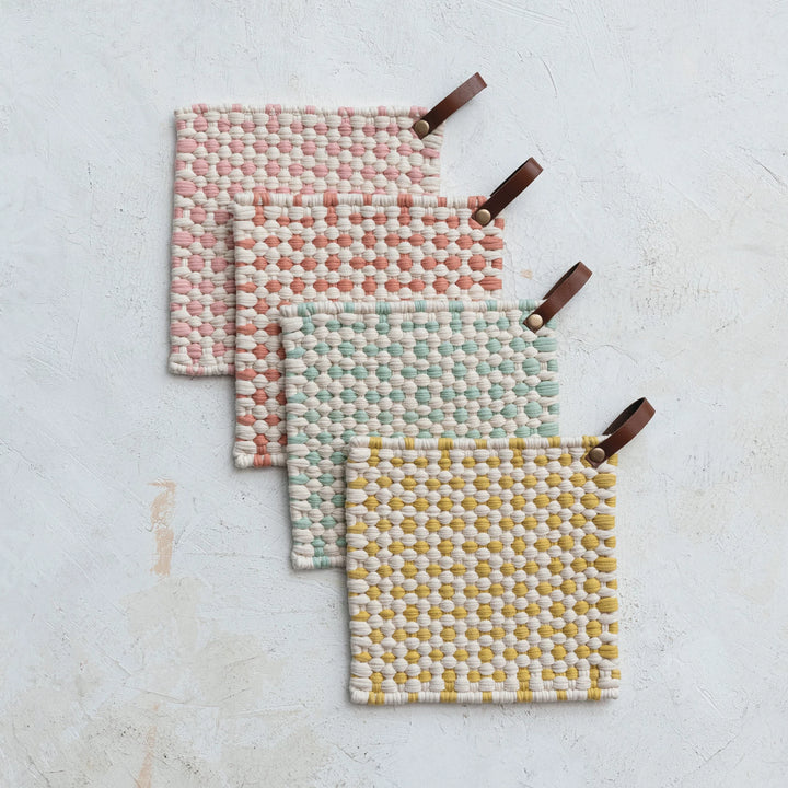 Cotton Crocheted Potholder with Leather Loop