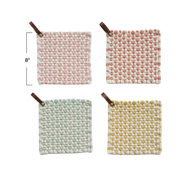 Cotton Crocheted Potholder with Leather Loop