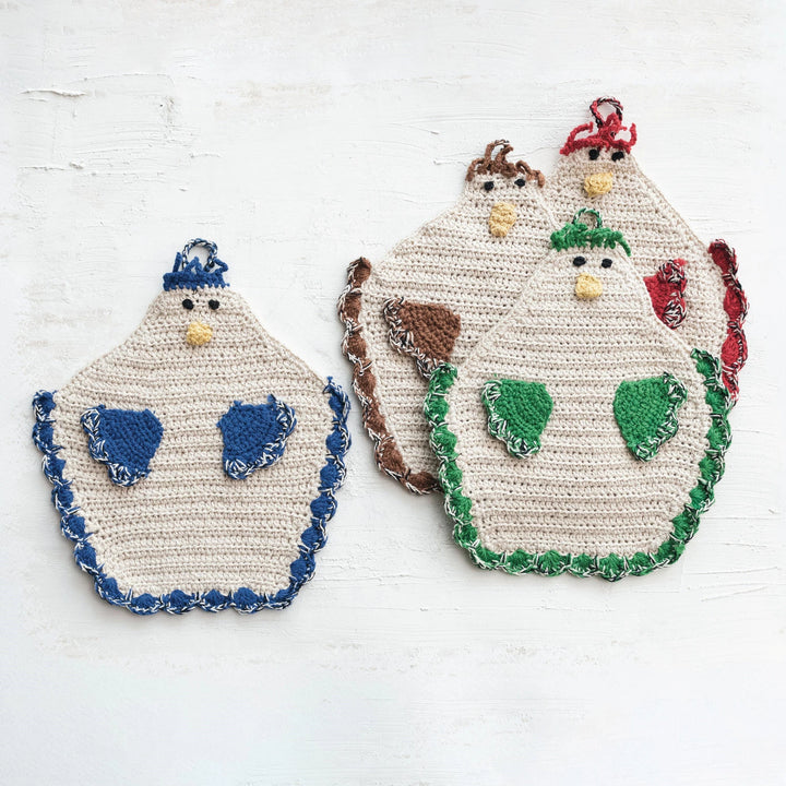 Cotton Crocheted Chicken Shaped Pot Holder w/ Loop
