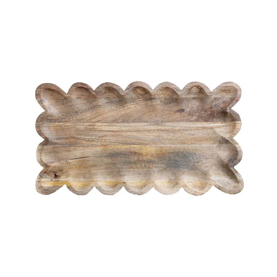 Natural Mango Wood Tray with Scalloped Edge