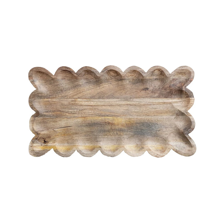 Natural Mango Wood Tray with Scalloped Edge