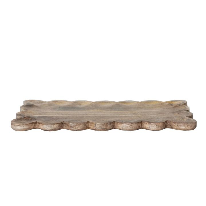 Natural Mango Wood Tray with Scalloped Edge