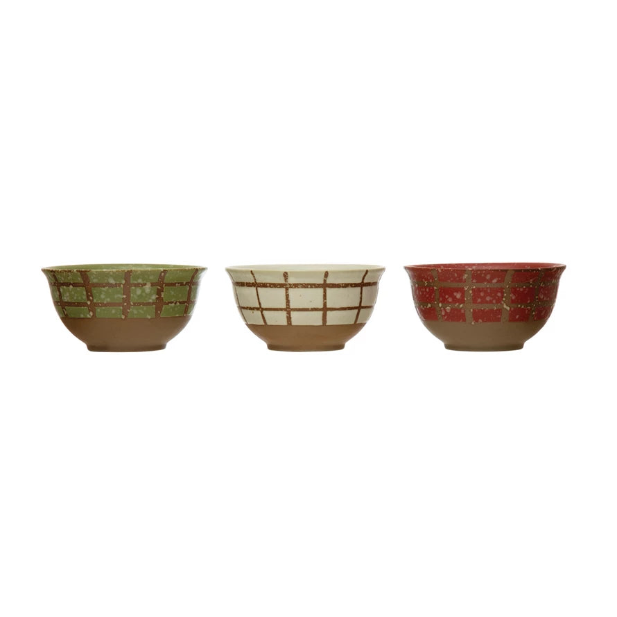 Hand-Painted Lattice Stoneware Serving Bowl