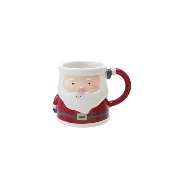 4" Round x 4"H 12 oz. Hand-Painted Ceramic Santa Shaped Mug