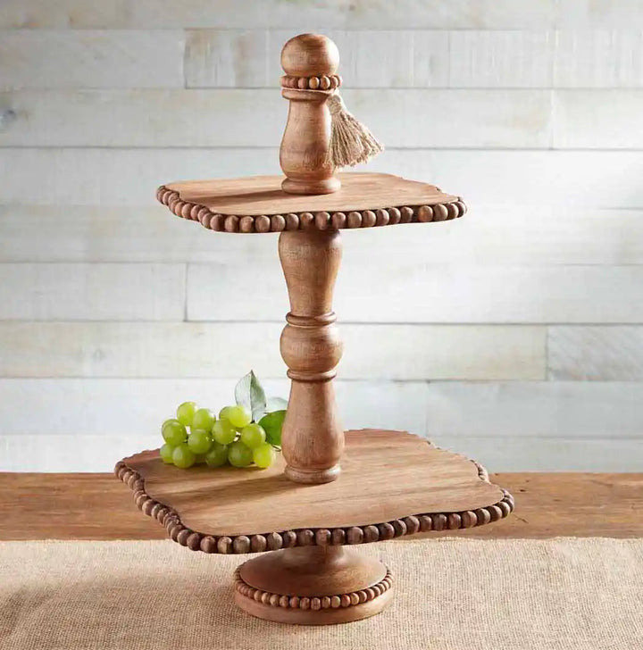 Wood Beaded Tiered Server