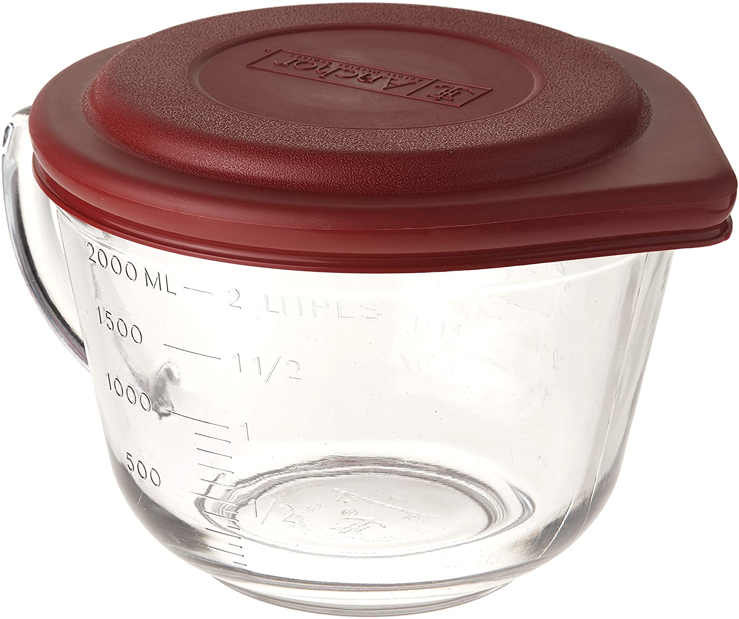 Anchor Hocking 91557AHG17 2 Qt. (8 Cups) Glass Measuring Cup / Batter Bowl  with Red Lid