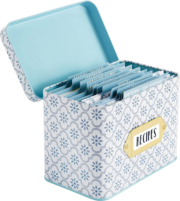 CR Gibson True Blue Tin Recipe Box