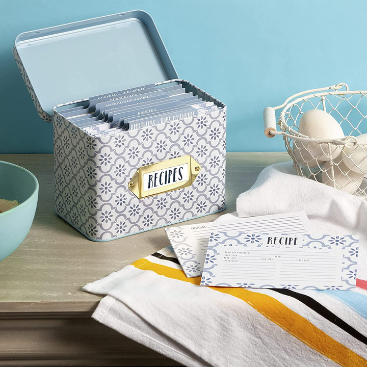 CR Gibson True Blue Tin Recipe Box