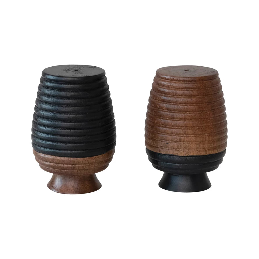 Hand-Carved Mango Wood Salt & Pepper Shaker Set