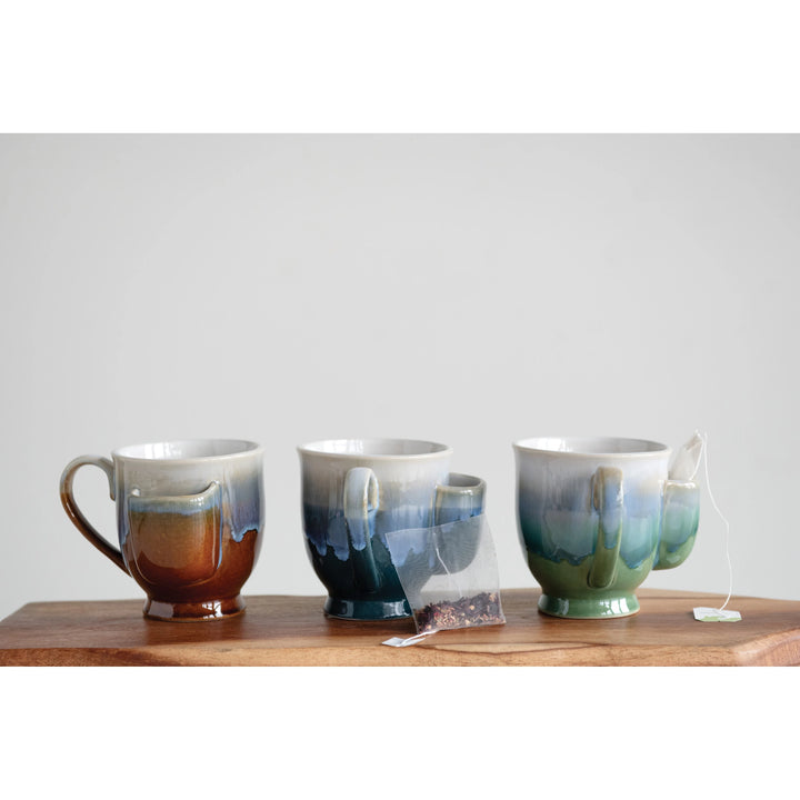 Glazed Stoneware Mug with Tea Bag Holder