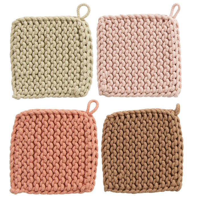 8" Square Cotton Crocheted Pot Holder - Pastels
