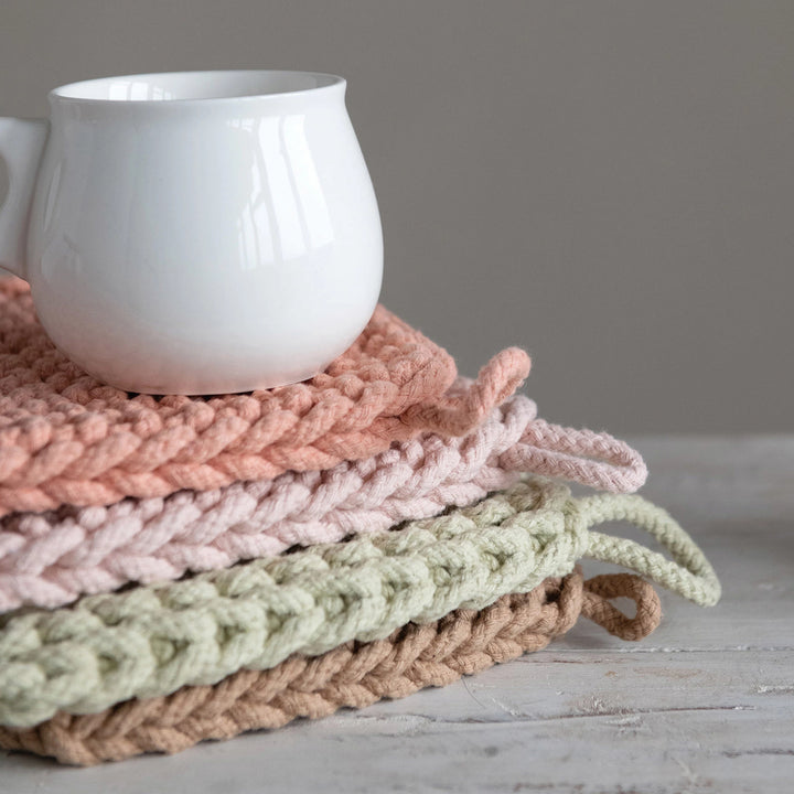 8" Square Cotton Crocheted Pot Holder - Pastels