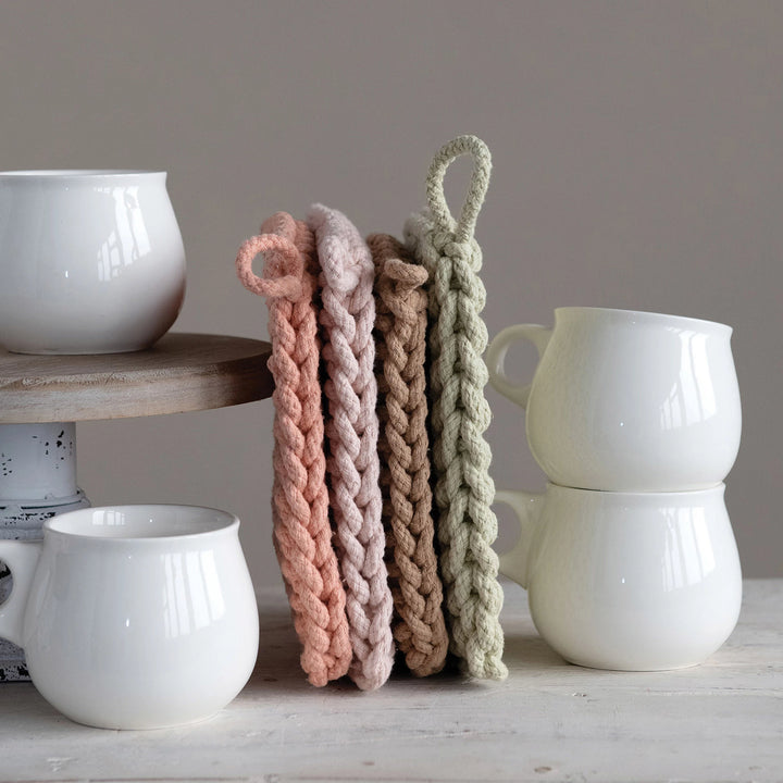 8" Square Cotton Crocheted Pot Holder - Pastels