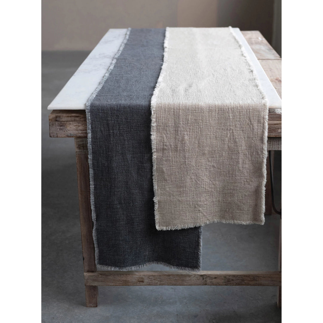 Linen Blend Table Runner with Frayed Edges
