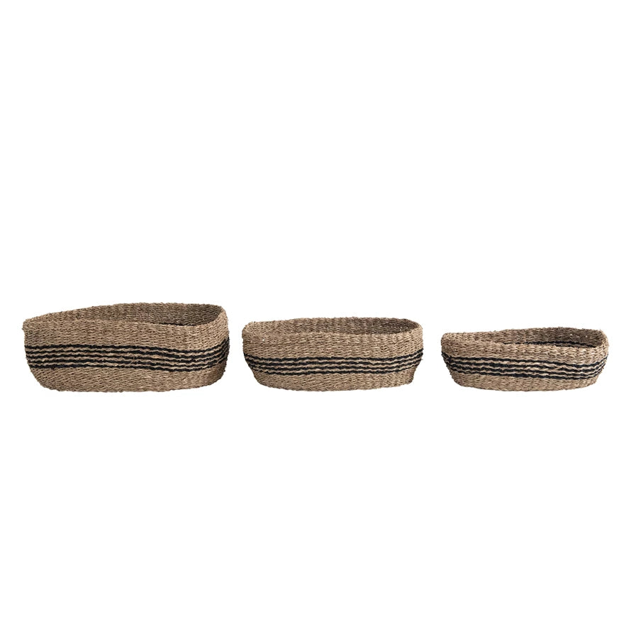 Handwoven Sea Grass Baskets with Black Stripes