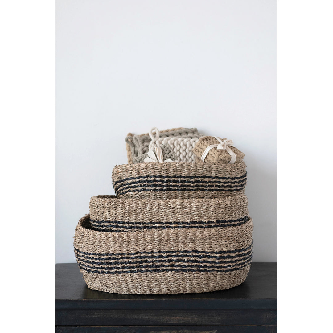 Handwoven Sea Grass Baskets with Black Stripes