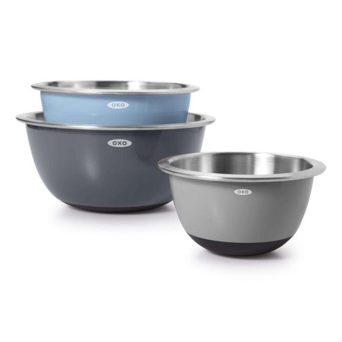 OXO 3-Piece Stainless Steel Mixing Bowl Set - Blue/Gray