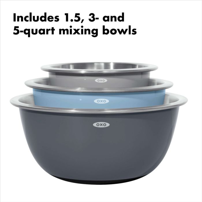 OXO 3-Piece Stainless Steel Mixing Bowl Set - Blue/Gray