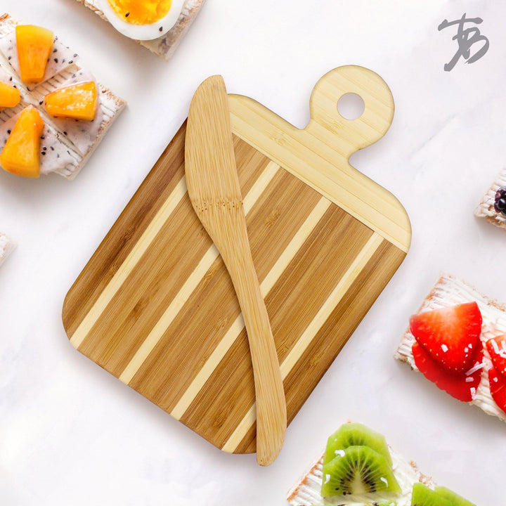Totally Bamboo Striped Paddle Serving & Cutting Board with Spreader