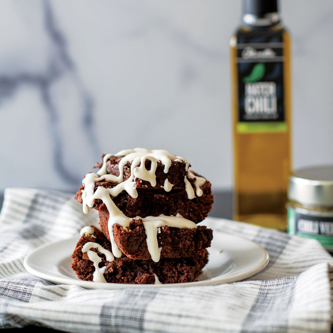 Hatch Chili Brownies with Cream Cheese Drizzle
