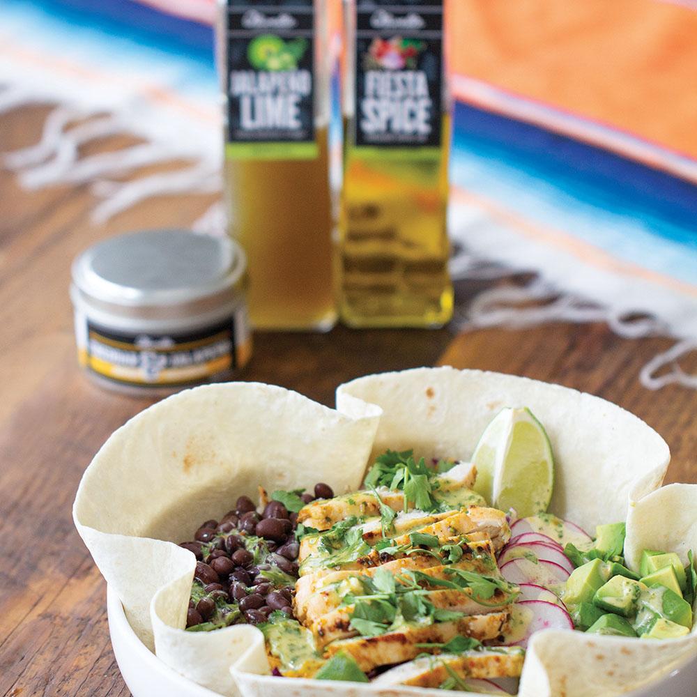 Chicken Taco Bowl with Creamy Jalapeno Dressing