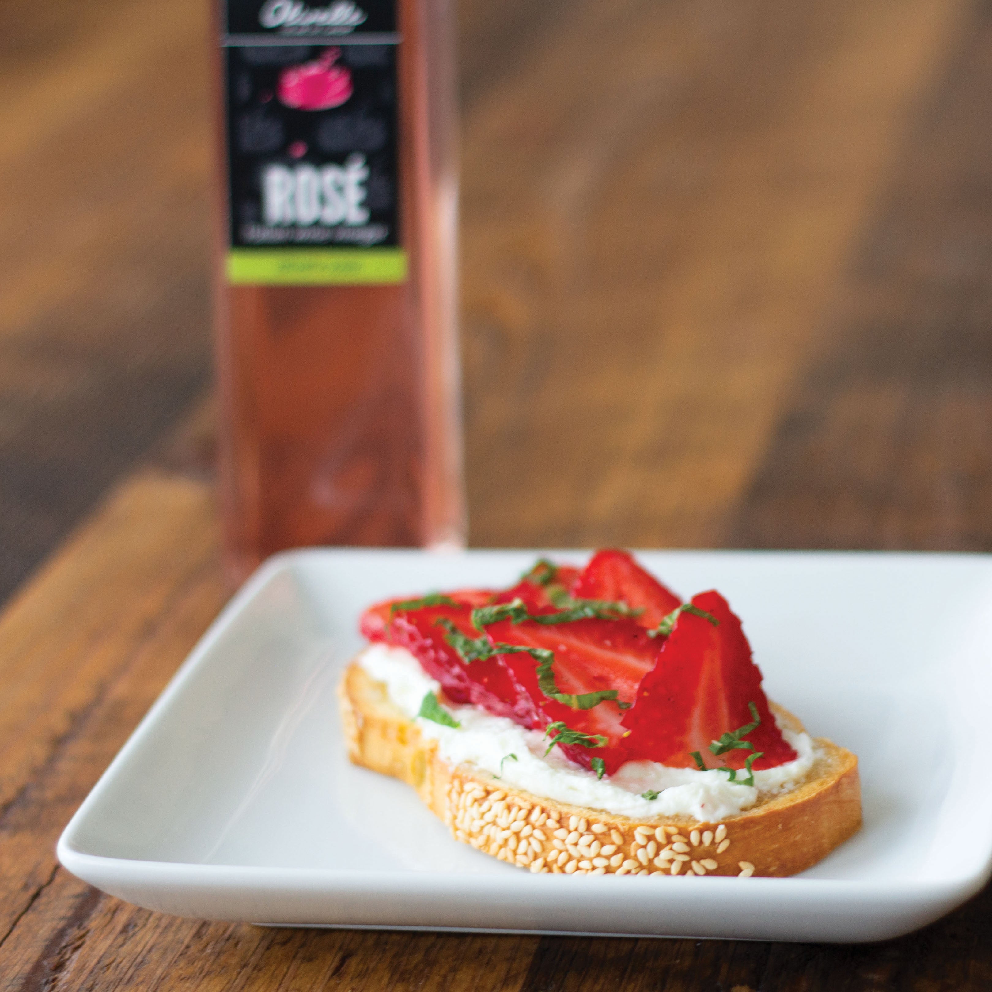 Strawberry Rosé Toast with Whipped Honey Goat Cheese