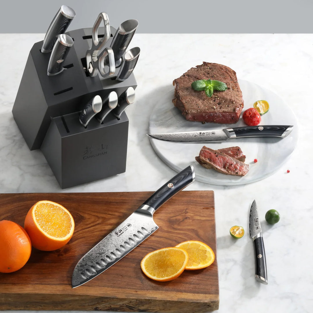 Kuro Series 12 Piece Knife Block Set, Gray Block