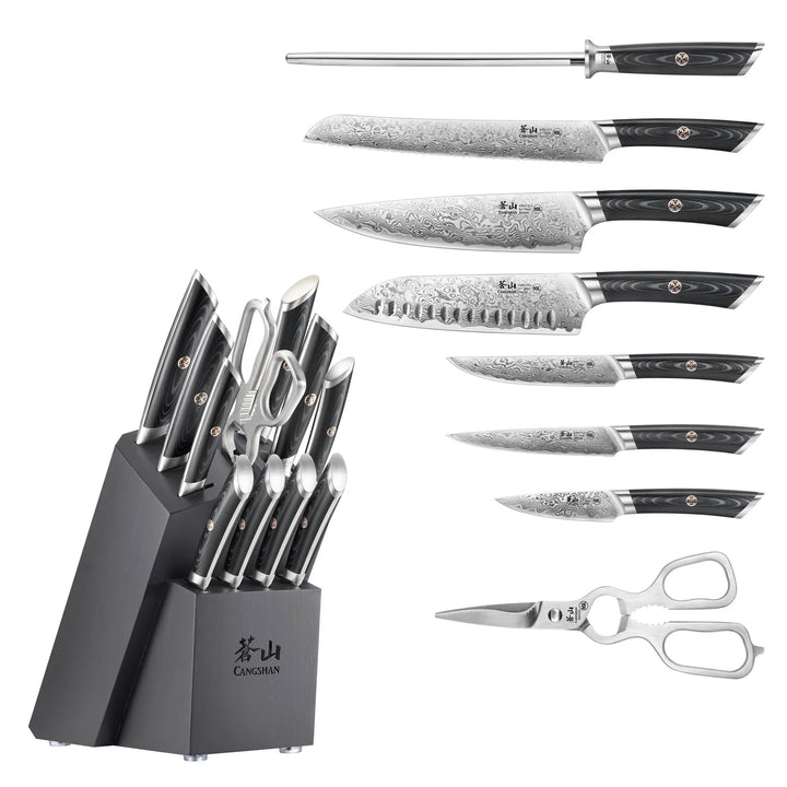 Kuro Series 12 Piece Knife Block Set, Gray Block
