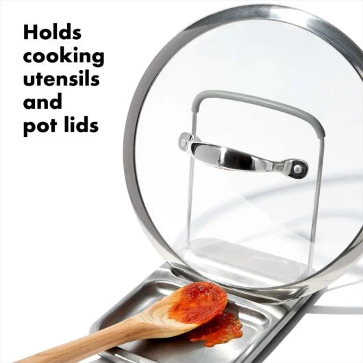 Stainless Steel Spoon Rest with Lid Holder