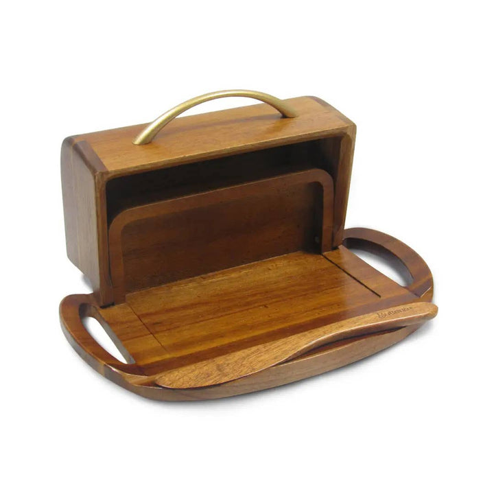 Butterie Acacia Wood Flip-Top Butter Dish w/ Spreader Brass Handle