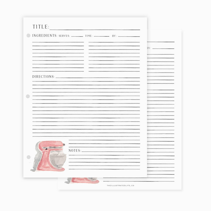 Recipe Binder Filler Pages