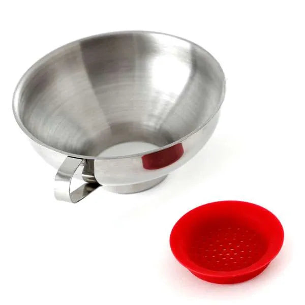 Stainless Steel Wide Mouth Funnel with Silicone Strainer