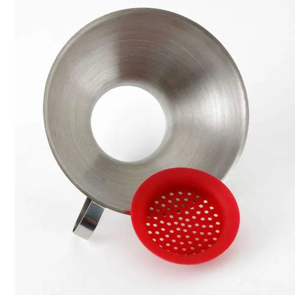 Stainless Steel Wide Mouth Funnel with Silicone Strainer