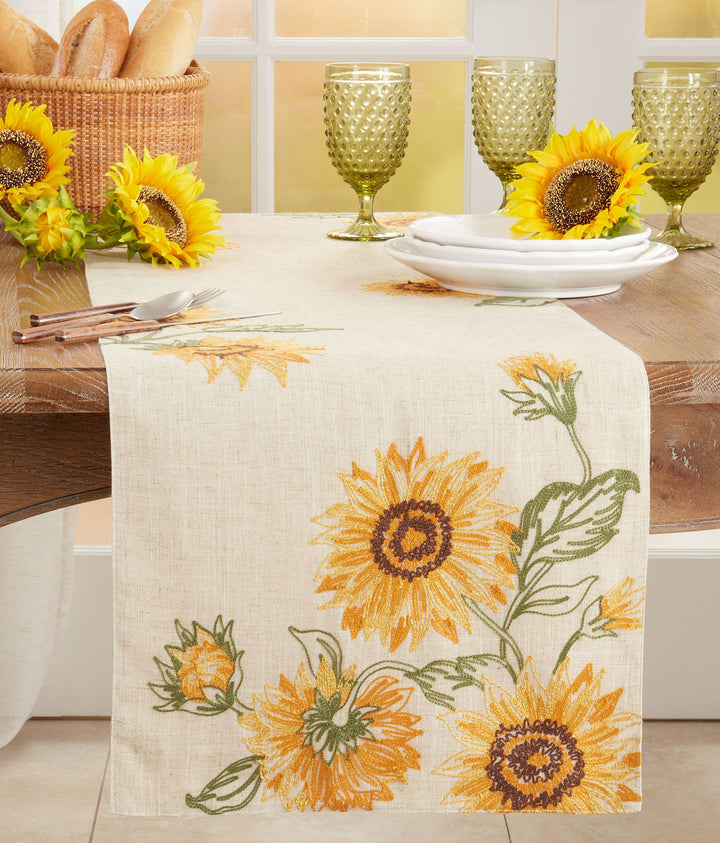 Embroidered Sunflower Runner