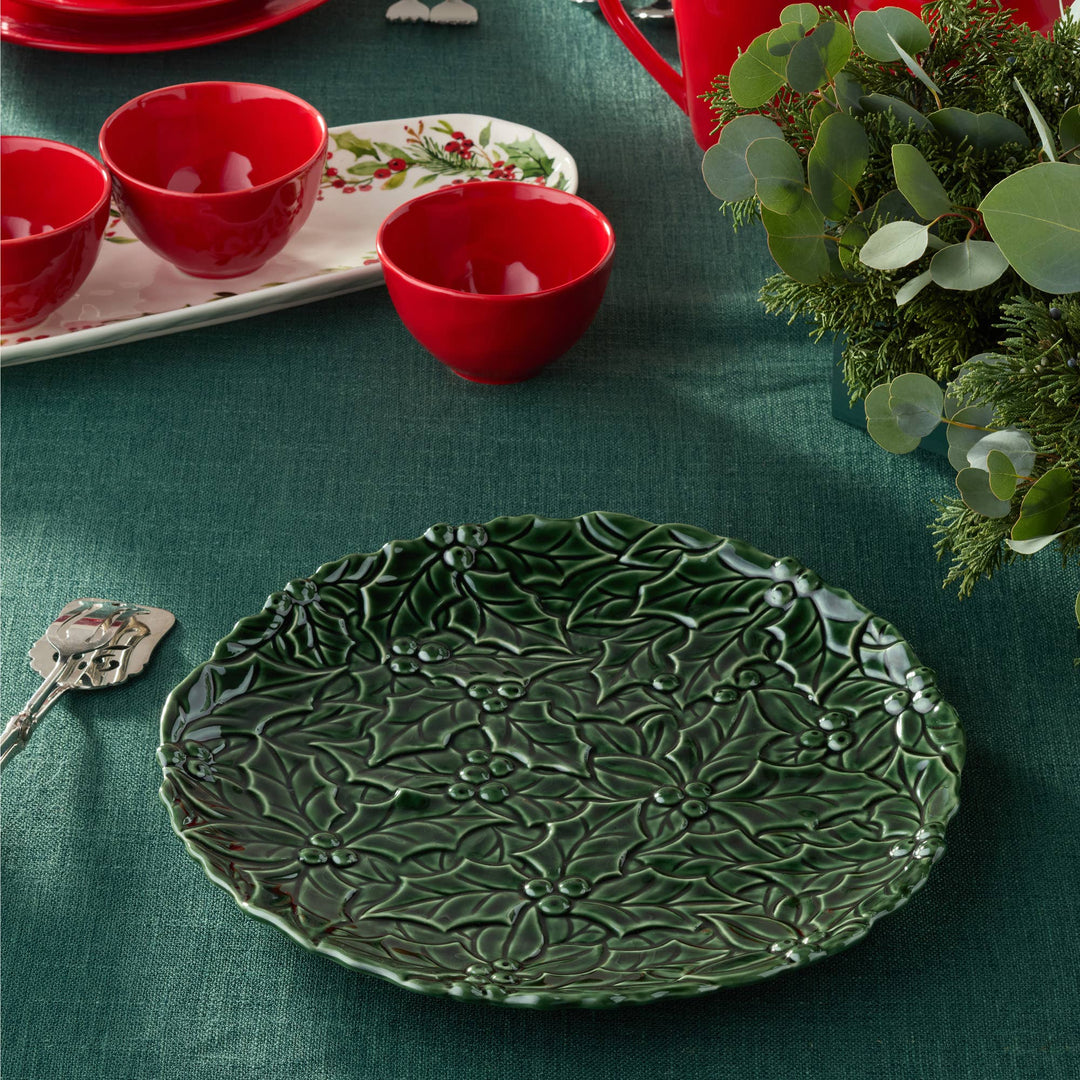 Holly And Vines Embossed Holly Platter 13"