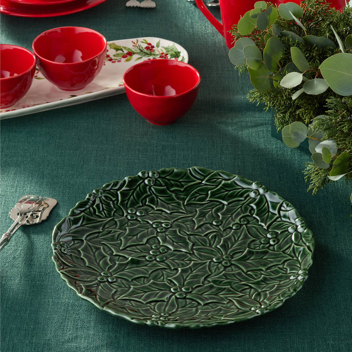 Holly And Vines Embossed Holly Platter 13"