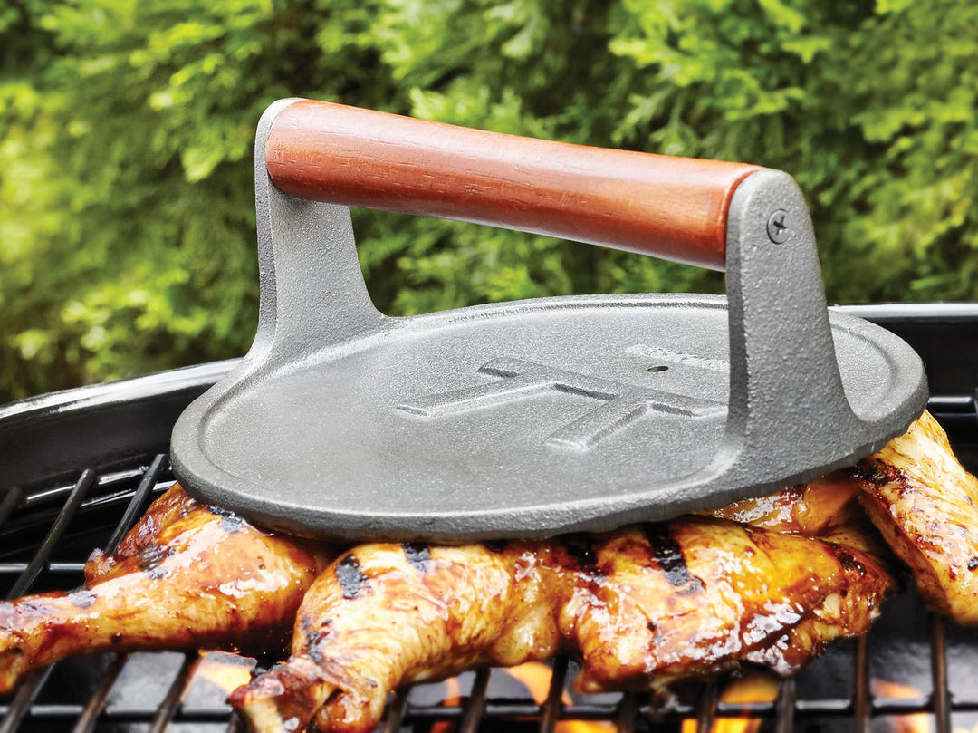 Outset Cast Iron Round Grill Press, 8" x 3.25"