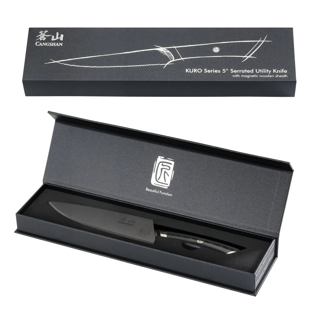 Kuro Series 5" Serrated Utility Knife with Sheath
