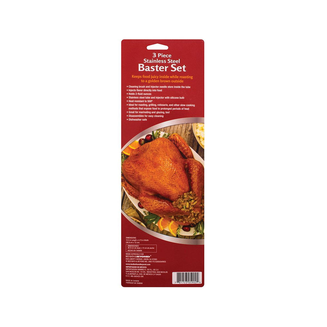 3-Piece Stainless Steel Baster Set with Brush and Needle, 2oz