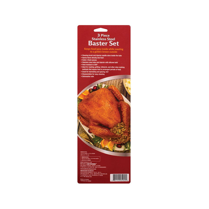 3-Piece Stainless Steel Baster Set with Brush and Needle, 2oz