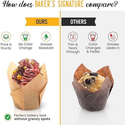 Baker's Signature Natural Brown Tulip Cupcake Liners, 150 Count