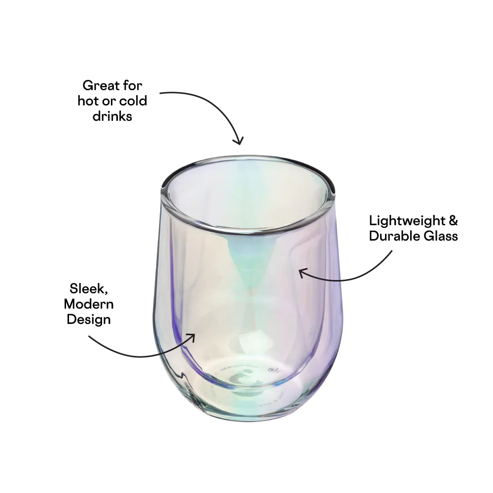 Double Walled Stemless Wine Glasses, Prism Set of 2