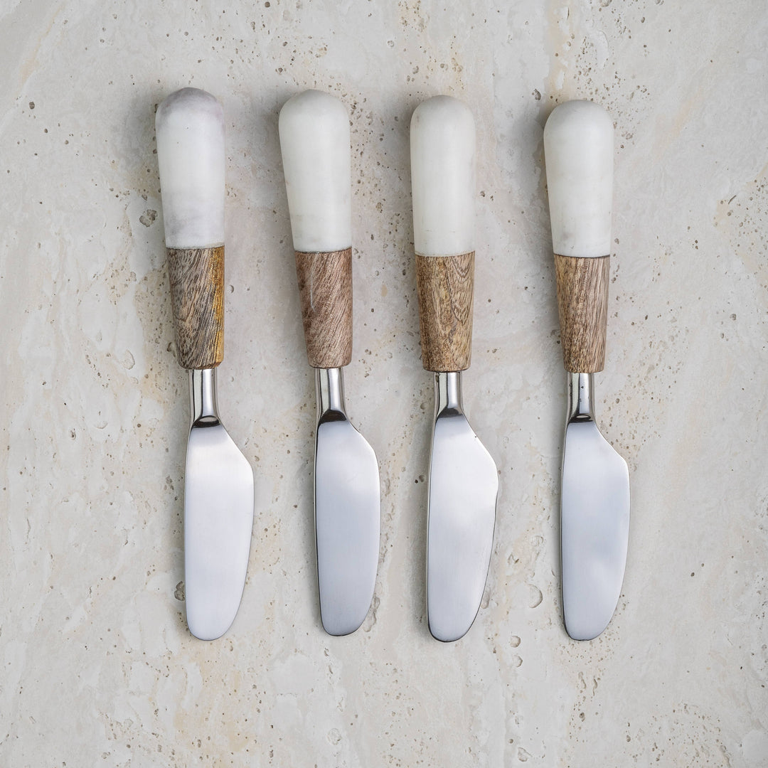 White Marble & Wood Spreaders Set