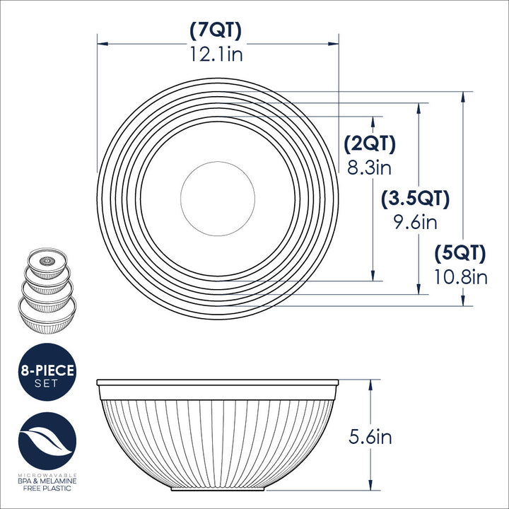 Nordicware 8-Piece Covered Mixing Bowl Set White