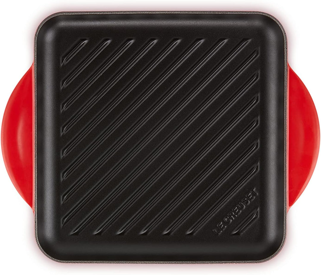 Enameled Cast Iron Signature Square Skillet Grill, 9.5", Cerise