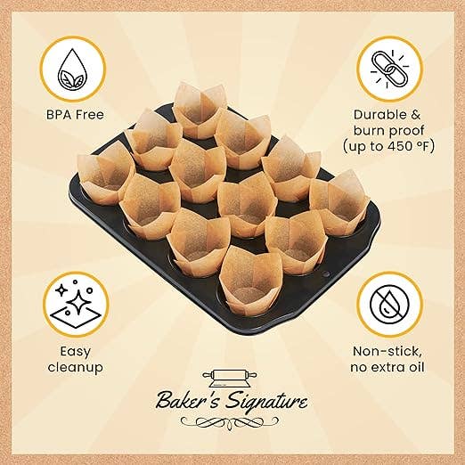 Baker's Signature Natural Brown Tulip Cupcake Liners, 150 Count